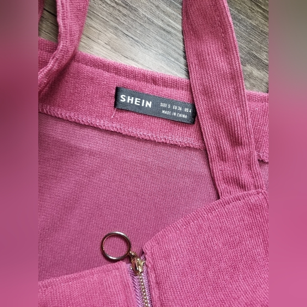 Shein Dusty Rose Corduroy Overalls Jumper Dress - Picture 5 of 6